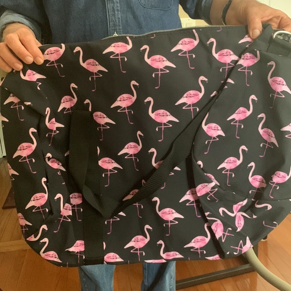 Canvas Flamingo tote beach bag. Black and hot pink. Society6. NWOT - Picture 3 of 11